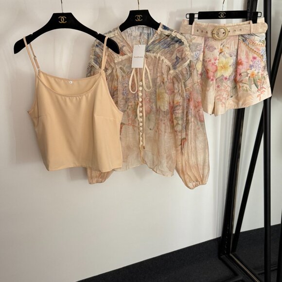 Zimmermann Estelle Floral Spliced Shirt & Shorts Set – Lightweight Sheer - Picture 1 of 9